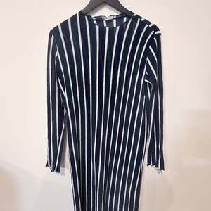 Zara Trafaluc Vertical Ribbed Blue and Green Striped Long Sleeve Bodycon Dress